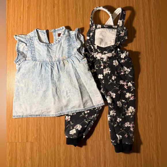 7 For All Mankind Other - 7 For All Mankind 12 M Toddler Girls Play Condition Floral Romper Denim Tee